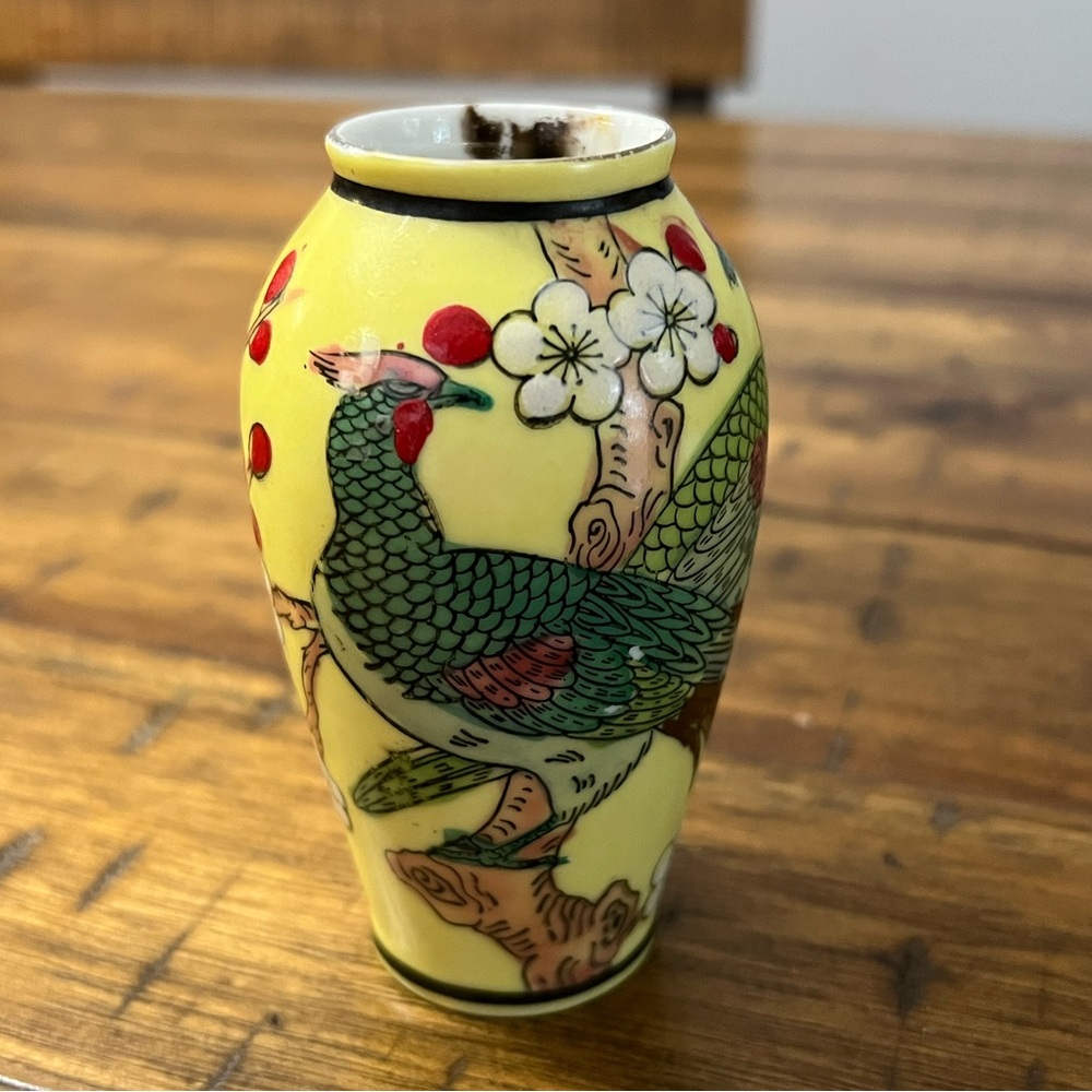 Vintage Mini Hand Painted Birds & Flowers Vase